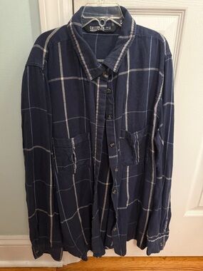 Cotton On Navy Blue Windowpane Button-Down Shirt